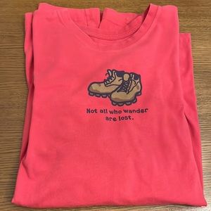 Men’s XXL LIFE IS GOOD Vintage Red Short Sleeve Hiking Boots Graphic T-Shirt